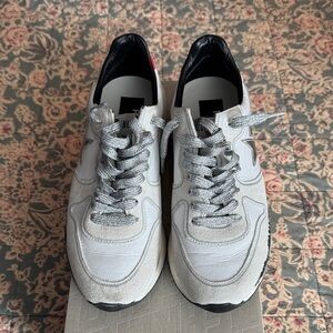 Golden Goose White, Black & Silver Athletic Shoes/RUNNING SOLE Style/Size 39/8.5